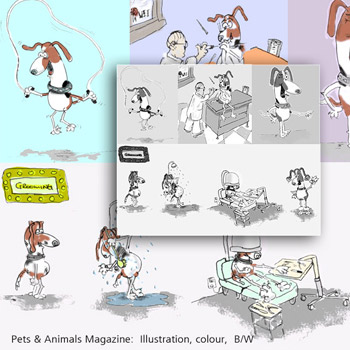 Print Design: magazine  b/w illustration, Mascot